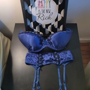 NWOT-NEVER WORN!-Midnight Grace Padded Bra (34G) & Garter Set (Sz:12) Royal Blue